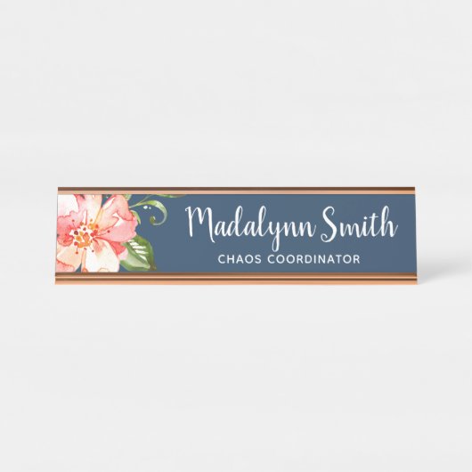 Individuelle Name für farbige Blumenmuster Schreibtischnamensplakette (Vorderseite )