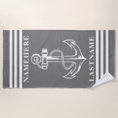 Individuelle Name für grauen Anker und Streifen od Strandtuch (Vorderseite)