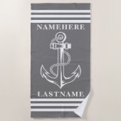 Individuelle Name für grauen Anker und Streifen od Strandtuch (Vorderseite)