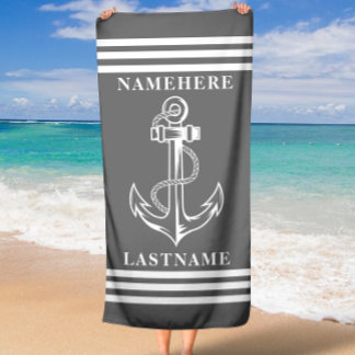 Individuelle Name für grauen Anker und Streifen od Strandtuch