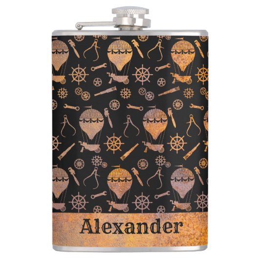 Individuelle Name für große Steampunk-Balloons Flachmann (Vorderseite)