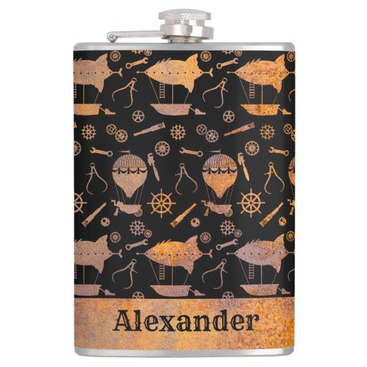 Individuelle Name für große Steampunk-Luftschifffa Flachmann (Vorderseite)