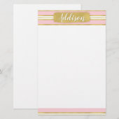 Individuelle Name für hellrosa Streifen Briefpapier (Vorne/Hinten)