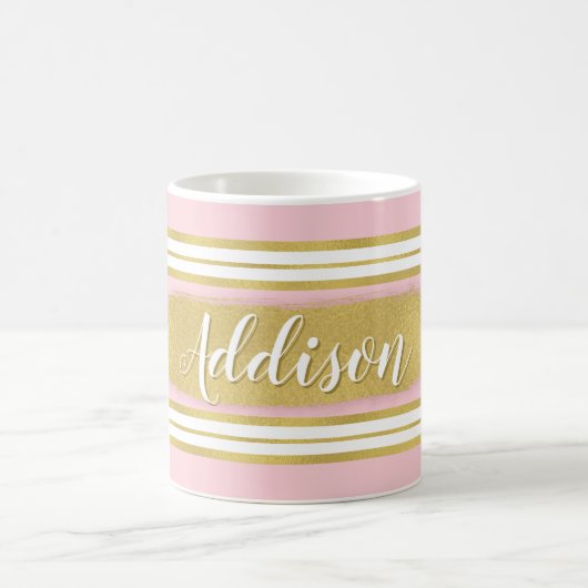 Individuelle Name für hellrosa Streifen Kaffeetasse (Mittel)