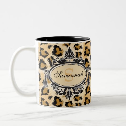 Individuelle Name für klassisches Leopard-Muster u Zweifarbige Tasse (Links)