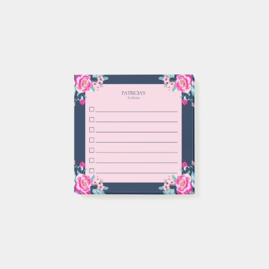 Individuelle Name für lebendige, Hot-Pink-Rose Post-it Klebezettel (Vorderseite)