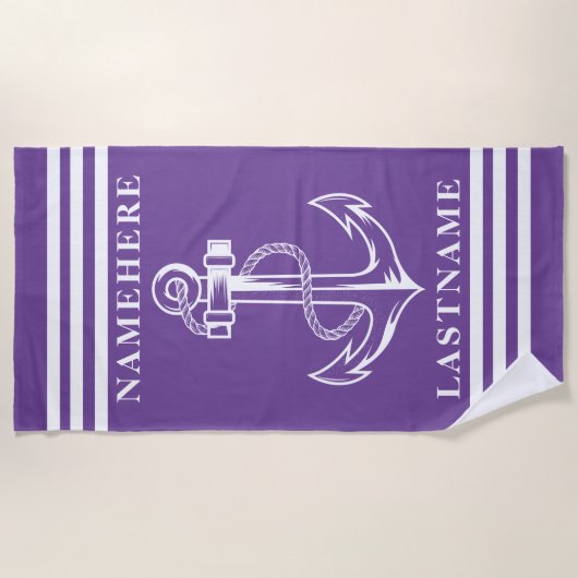 Individuelle Name für lila Anker und Streifen oder Strandtuch (Vorderseite)