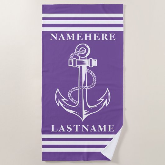 Individuelle Name für lila Anker und Streifen oder Strandtuch (Vorderseite)