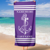 Individuelle Name für lila Anker und Streifen oder Strandtuch