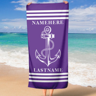 Individuelle Name für lila Anker und Streifen oder Strandtuch