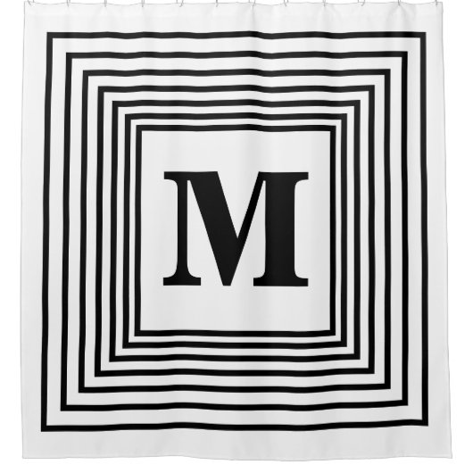 Individuelle Name für Monogram-Initials-Schwarz-we Duschvorhang (Vorderseite)