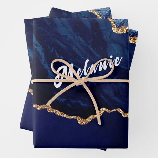 Individuelle Name für Navy Blue Gold Wrapping Pape Geschenkpapier Set (Beispiel)