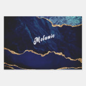 Individuelle Name für Navy Blue Gold Wrapping Pape Geschenkpapier Set (Vorderseite)