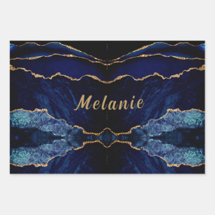 Individuelle Name für Navy Blue Gold Wrapping Pape Geschenkpapier Set