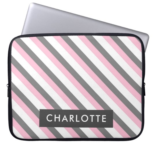 individuelle Name für niedliche Diagonalstreifen Laptopschutzhülle (Vorderseite)
