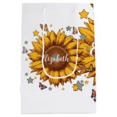 Individuelle Name für Retro-Sonnenblumengeschenk Mittlere Geschenktüte (Rückseite)
