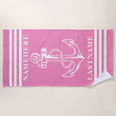 Individuelle Name für rosa Anker und Streifen oder Strandtuch (Vorderseite)