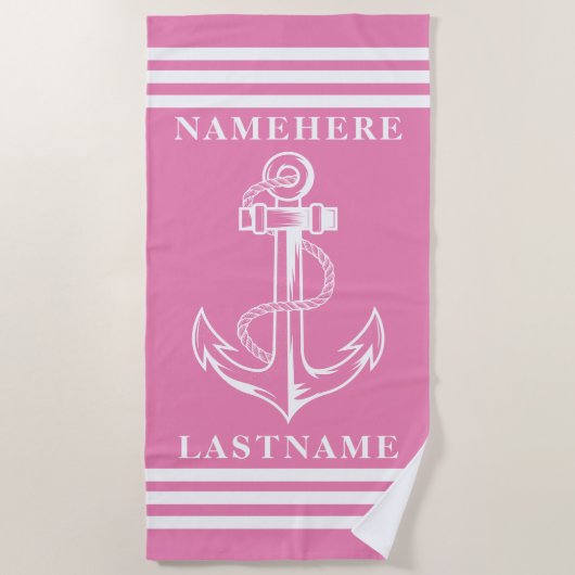 Individuelle Name für rosa Anker und Streifen oder Strandtuch (Vorderseite)