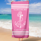 Individuelle Name für rosa Anker und Streifen oder Strandtuch