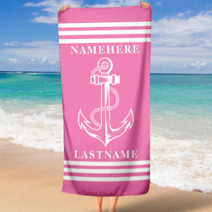 Individuelle Name für rosa Anker und Streifen oder Strandtuch
