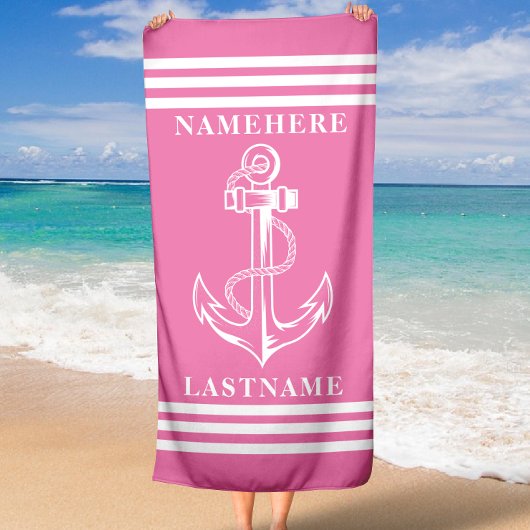 Individuelle Name für rosa Anker und Streifen oder Strandtuch