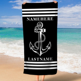 Individuelle Name für Schwarzen Anker und Streifen Strandtuch