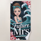Individuelle Name Future Mrs Beach Wave Messy Bun Strandtuch (Vorderseite)