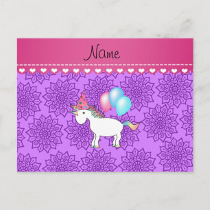 Individuelle Name Geburtstag Einhorn Pastellblumen Postkarte