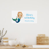 Individuelle Name & Geburtstag Niedliche Meerjungf Poster (Küche)