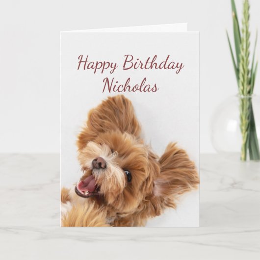 Individuelle Name Geburtstag Niedlicher Hund Welpe Karte (Vorderseite)