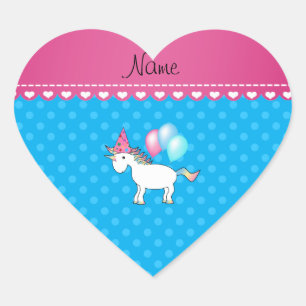 Individuelle Name Geburtstag unicorn blaue Polka P Herz-Aufkleber