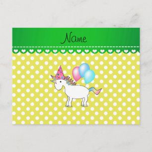 Individuelle Name Geburtstag unicorn gelbe Punkte Postkarte