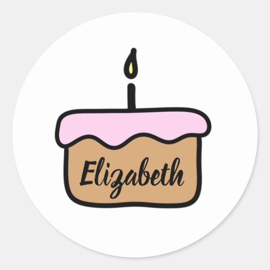 Individuelle Name Geburtstagskuchen | rosa Runder Aufkleber (Vorderseite)