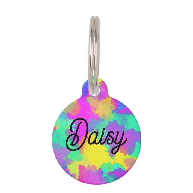 Individuelle Name Gefärbte Krawatte Wasserfarbene  Haustiermarke (Vorderseite)