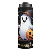 Individuelle Name-Geist hält Besen und Kaffee Thermosbecher (Vorderseite)