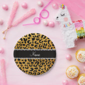 Individuelle Name-Gelb-Glitzer-Cheetah-Druck Pappteller (Party)
