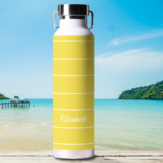 Individuelle Name Gelb weiß Streifen Modernes Must Trinkflasche