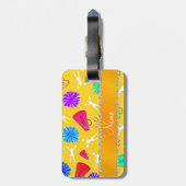 individuelle Name gelbe fröhliche Pompoms Gepäckanhänger (Rückseite vertikal)