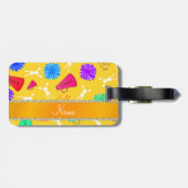 individuelle Name gelbe fröhliche Pompoms Gepäckanhänger (Rückseite horizontal)