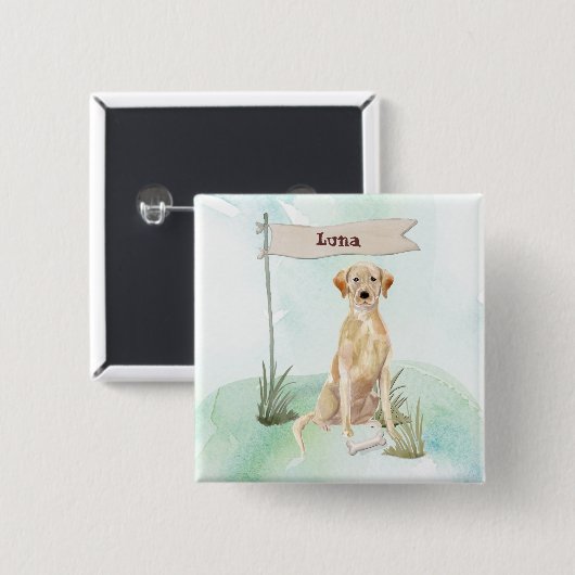 Individuelle Name Gelbe Labrador Haustier Button (Vorne & Hinten)
