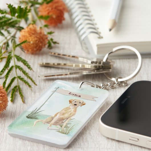 Individuelle Name Gelbe Labrador Haustier Schlüsselanhänger (Vorderseite rechts)