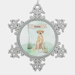 Individuelle Name Gelbe Labrador Haustier Schneeflocken Zinn-Ornament
