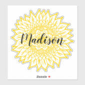 Individuelle Name Gelbe Sonnenblume Blume Mandala Aufkleber (Blatt)