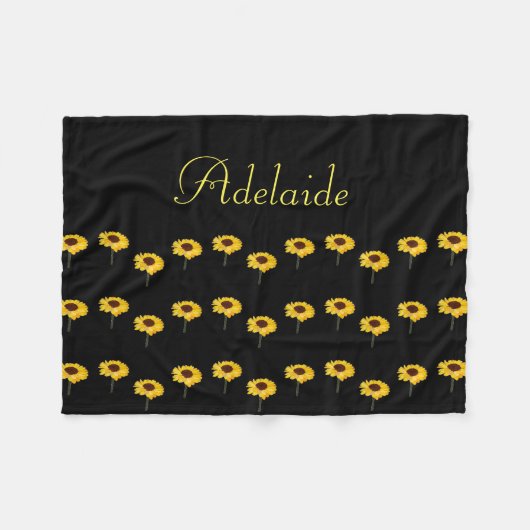 Individuelle Name Gelbe Sonnenblumen auf schwarz Fleecedecke (Vorderseite (Horizontal))
