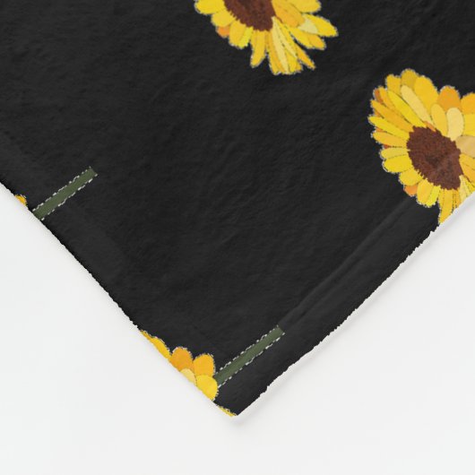 Individuelle Name Gelbe Sonnenblumen auf schwarz Fleecedecke (Ecke)