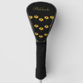 Individuelle Name Gelbe Sonnenblumen auf schwarz Golf Headcover (Vorderseite)