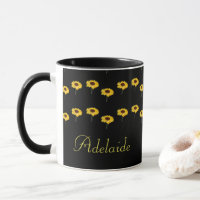 Individuelle Name Gelbe Sonnenblumen auf schwarz