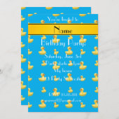Individuelle Name gelber Streifen blaue Gummiente Einladung (Vorne/Hinten)