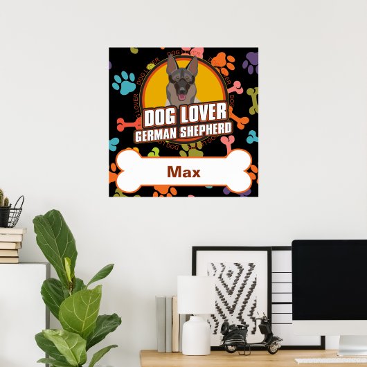 Individuelle Name German Shepherd Dog Bone Puppy P Poster (Heimbüro)