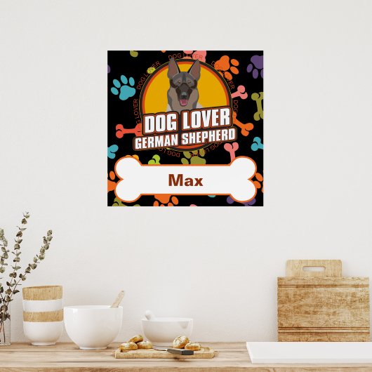 Individuelle Name German Shepherd Dog Bone Puppy P Poster (Küche)